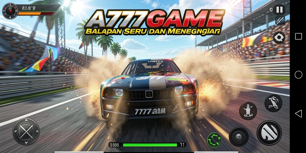 Screenshot menunjukkan aksi balap seru pengguna A777GAME.