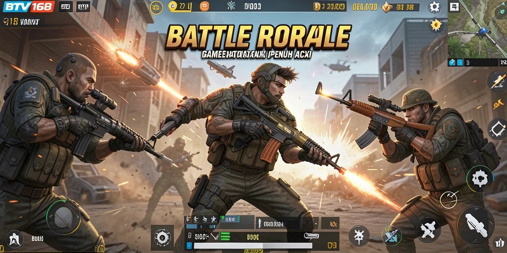 Tampilan screenshot BTV168 menampilkan aksi mendebarkan dalam Battle Royale.