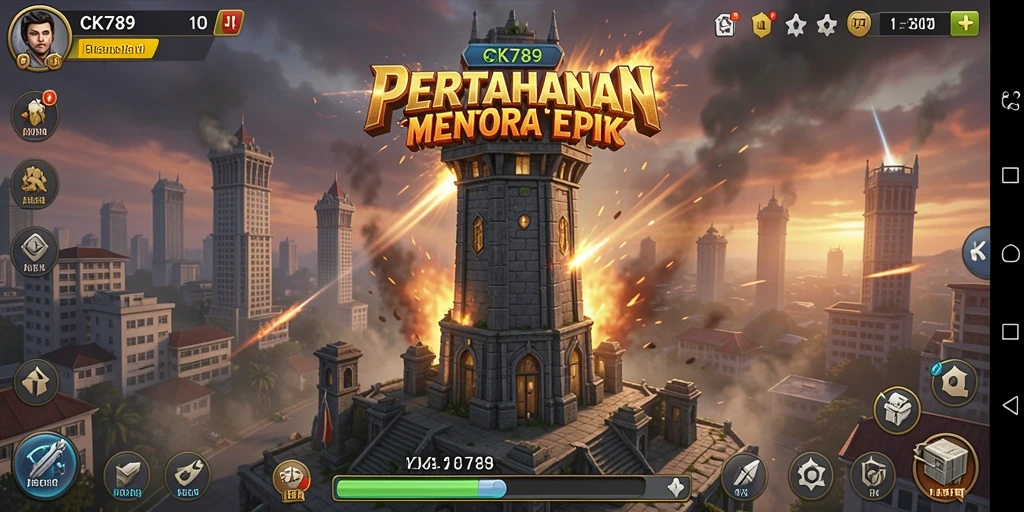 Screenshot menampilkan aksi menegangkan dalam permainan Tower Defense.