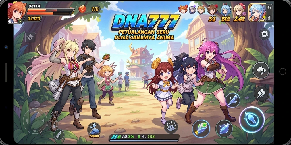 Screenshot gameplay <strong>DNA777</strong> menampilkan pertempuran karakter anime yang seru.