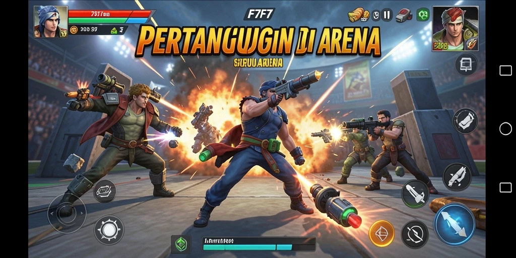 Screenshot utama F7F7 menunjukkan pertarungan intens antara dua karakter.