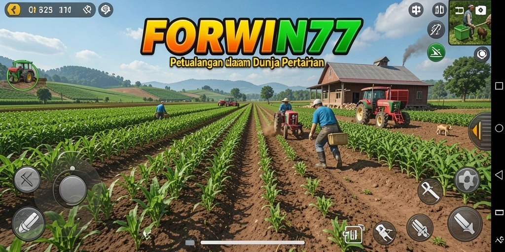 Screenshot gameplay dari FORWIN77 menunjukkan keindahan lahan pertanian yang dikelola pemain.