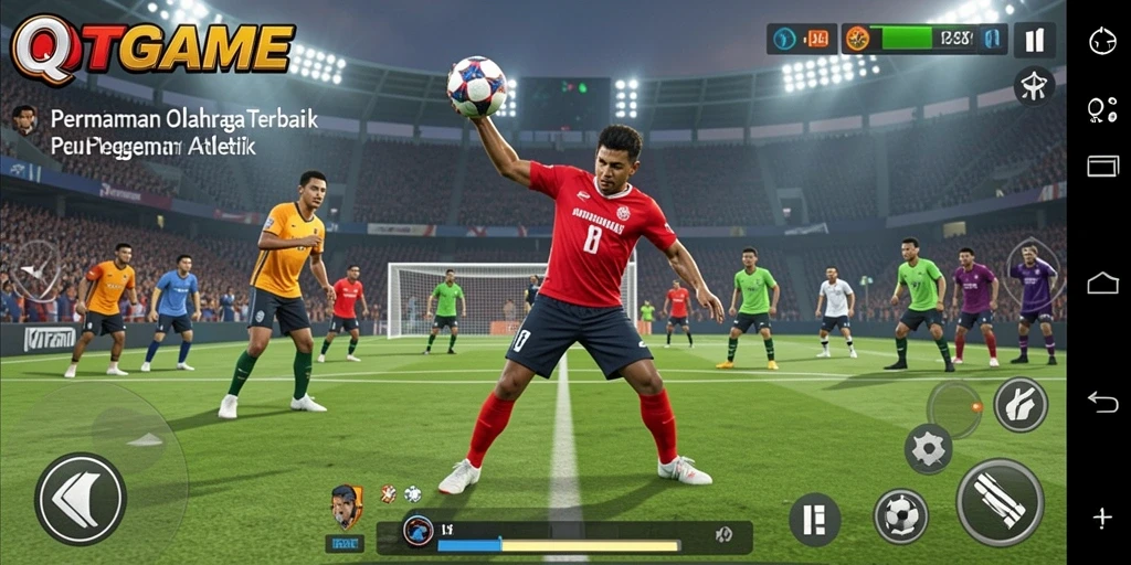 Tangkapan layar QTGAME menunjukkan aksi seru pertandingan olahraga.