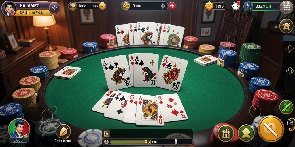 Screenshot utama RAJAMPO menampilkan intense gameplay QiuQiu.