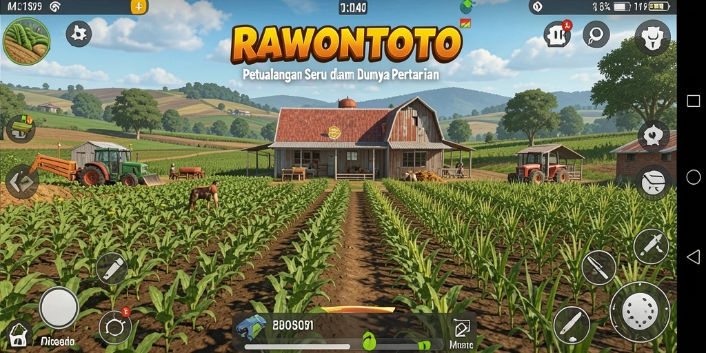 Screenshot gameplay RAWONTOTO yang menampilkan aktivitas pertanian yang seru.
