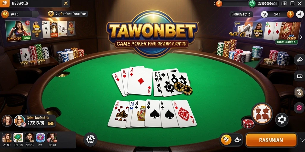 Tampilan gameplay seru TAWONBET dengan pemain bersaing di meja Poker.