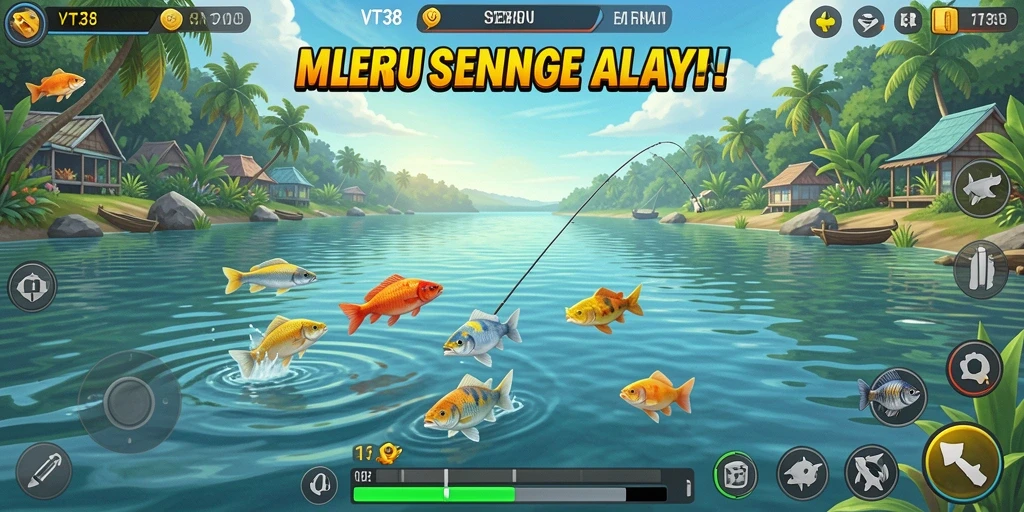 Screenshot gameplay VT38 menampilkan aksi memancing yang seru.